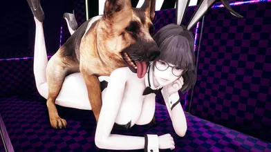 The naughty bunny rabbit gets fucked by a furry four-legged friend!