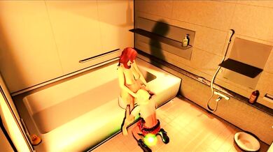 Watch as this hot futa takes a shower and gets fucked by her petite friend in Klein Voimond!