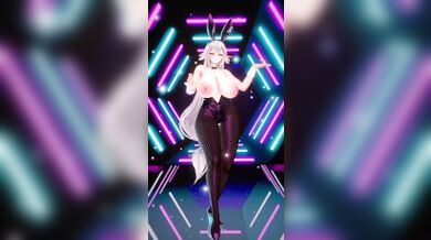 The sexy bunny girl, Agir, dances seductively in her fluffy costume, causing all the males around her to drool with desire
