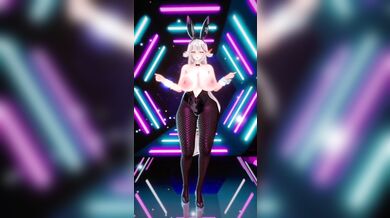 The sexy bunny girl, Agir, dances seductively in her fluffy costume, causing all the males around her to drool with desire