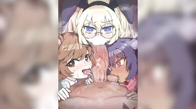 A group of friends have a threesome with Nemu in this hentai porn video Nemu and Friends: Triple Blowjob by Shikikat (2022) [Loop]