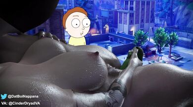 Studying for finals, Morty finds Charlotte pleasuring herself in front of the Fortnite gameplay Will he join her or focus on his studies?