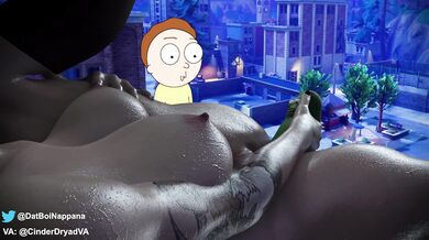 Studying for finals, Morty finds Charlotte pleasuring herself in front of the Fortnite gameplay Will he join her or focus on his studies?