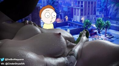 Studying for finals, Morty finds Charlotte pleasuring herself in front of the Fortnite gameplay Will he join her or focus on his studies?