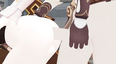 Watch a sexy couple have an energetic quickie in bed while one of them is wearing an oversized coffee cup!