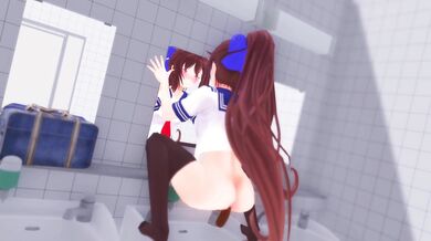 Rin and Sakuras Steamy Public Bathroom Adventure