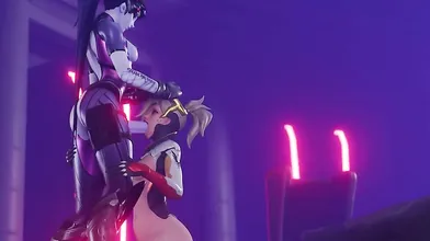 A futa widow named Mercy gets pleasured by NeonSin in this hentai porn video