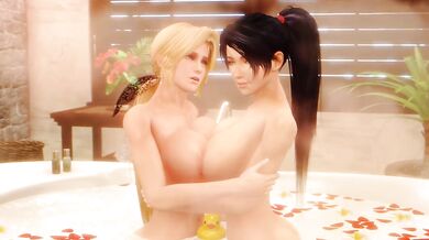 The forbidden love between Helena Douglas and Momiji, as they kiss passionately in the woods