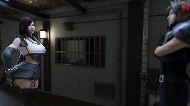 Watch the hot pizza delivery girl Tifa strip naked and take a hard dick up her ass in this raunchy porn video!