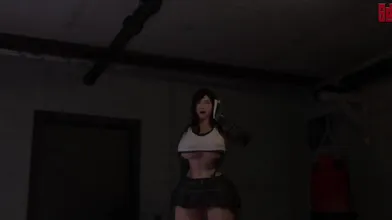 Watch the hot pizza delivery girl Tifa strip naked and take a hard dick up her ass in this raunchy porn video!