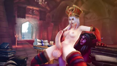 Sally Whitemane gets double penetrated by Tyrande Whisperwind and two sexy elves in a magical forest orgy!