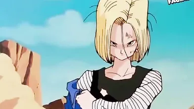 Dragon Ball Zs Broly and Android 18 in a steamy sex scene that ends with famous toon facials