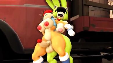 Sally and Surge fucking in a shower with their black hair flowing wildly, [blackchaos64]