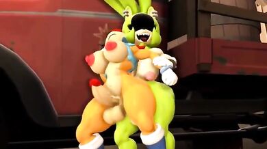 Sally and Surge fucking in a shower with their black hair flowing wildly, [blackchaos64]