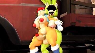 Sally and Surge fucking in a shower with their black hair flowing wildly, [blackchaos64]