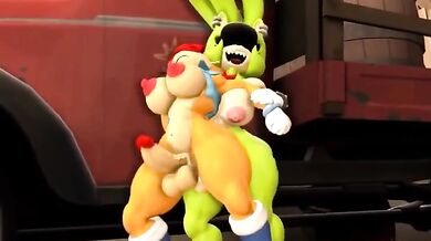 Sally and Surge fucking in a shower with their black hair flowing wildly, [blackchaos64]