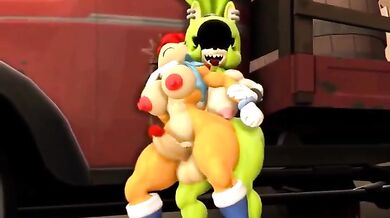 Sally and Surge fucking in a shower with their black hair flowing wildly, [blackchaos64]