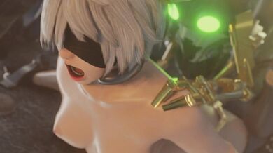 Watching the sexy robot named Kishi bang a nerdy guy, 2b, in her mechanical arms while he moans and groans in ecstasy