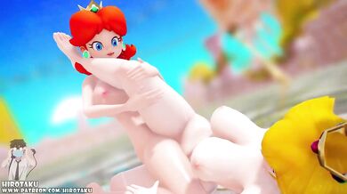 Futa Princess Boosette is about to get her cherry popped by Peach, Daisy, and Rosalina!