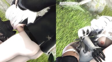 Two horny succubi, one on top of the other, take turns riding and pleasuring each other in this hot split screen action