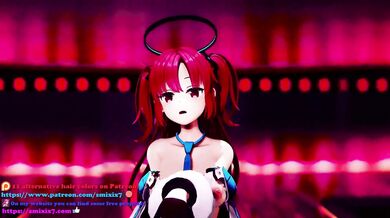 Hayase Yuuka: The Blue Queens Nude Half-Nude Dance with No Bra in Hentai MMD 3D Animation with Red Hair
