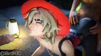 Joni the Scarlet gets a sexy bird spit-roasted by 3D hentai creatures!