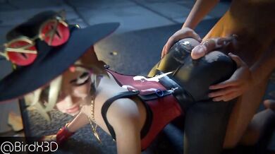 Joni the Scarlet gets a sexy bird spit-roasted by 3D hentai creatures!