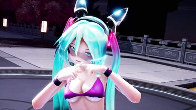 Miku, the LED-lit ninja, takes on MMD in a neon-soaked sex battle