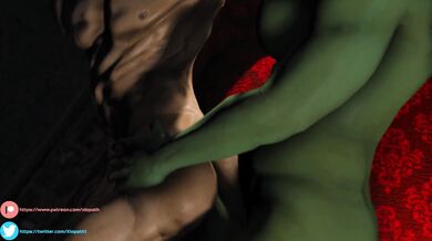 Busty Elf Maiden in Bed: Male Lover Lying Sideways