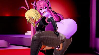 "Futa Devils Mizuki and Yukikaze take on Futa Dark Skin Shiranui in a steamy hentai fuck fest."