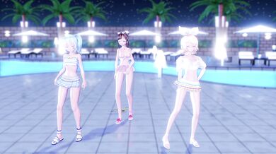 Miku, Rin and Ai strip dance in different versions of the same video.