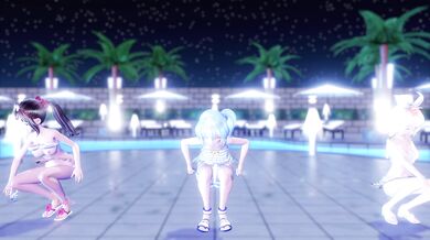 Miku, Rin and Ai strip dance in different versions of the same video.