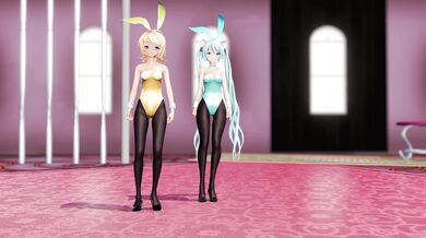 "Miku and Rin in a bunny style, diff pink ver [Uncensored]."