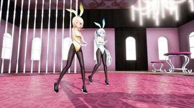 "Miku and Rin in a bunny style, diff pink ver [Uncensored]."