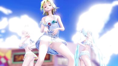 "Miku Hatsune, Rin Nanairo and GUMI Ai perform a sensual dance while being licked by Roki, in an uncensored version of the original video."