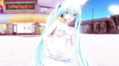 "Miku Hatsune, Rin Nanairo and GUMI Ai perform a sensual dance while being licked by Roki, in an uncensored version of the original video."