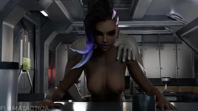 'Raging Cumshot Assault: Sombra Penetrates Wooden Desk[D'