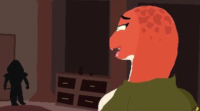 A man gets strangled with a pair of shoes by an alien woman