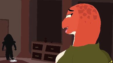 A man gets strangled with a pair of shoes by an alien woman