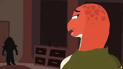 A man gets strangled with a pair of shoes by an alien woman