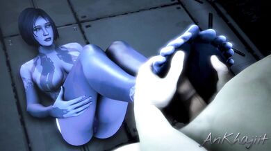 The [Ankhajiit] Cummings on Cortanas Feet!