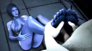 The [Ankhajiit] Cummings on Cortanas Feet!