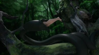 Snuggled in the coils of Titanoboa, she slept peacefully