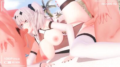 A MILF in a maid outfit gets banged by three guys with extra-large dicks while her husband watches