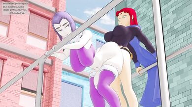 Raven and Starfire have a forbidden love affair that leads to hot, steamy sex in the stars!