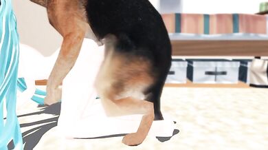 Miku enjoys some doggy playtime with her furry friend!