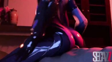 Watch as a hot blonde widowmaker dominates two men by giving them mind-blowing butt jobs while having a threesome with one of her sexy teammates