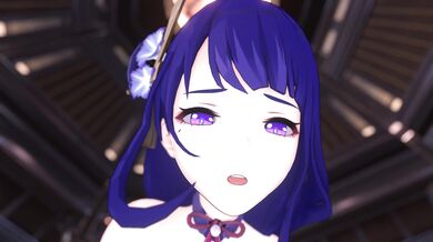 Raiden the Shogun takes on two horny maids in a hot three-way scene