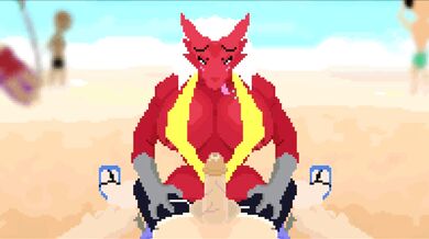 Watch the sexy Blaziken Trainer get naughty on the beach in this hot hentai porn video!