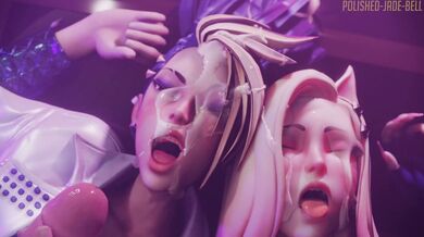 Watch Akali and Ahri engage in a sensual lesbian encounter, finishing with an explosive facial creampie!